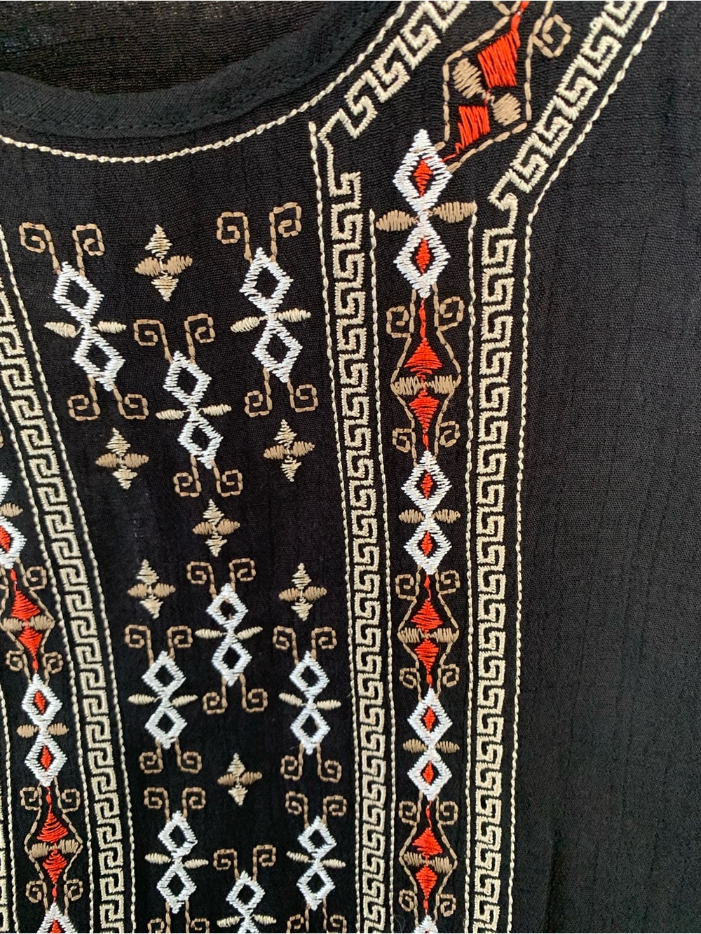 by & by Black Embroidered Boho Tank Top with Gold and Rust Accents